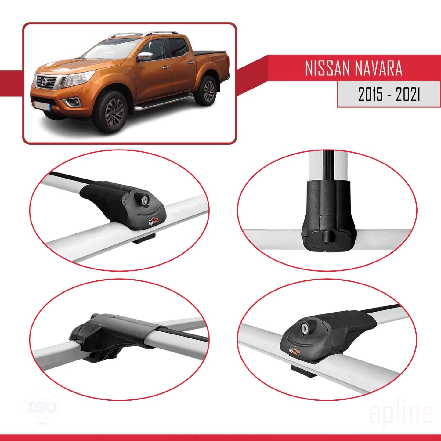 Compatible with Nissan Navara 4 (D23) 2015-2021 ACE-1 Car Roof Rack Cross Bar Grey Aluminium 2 Bars
