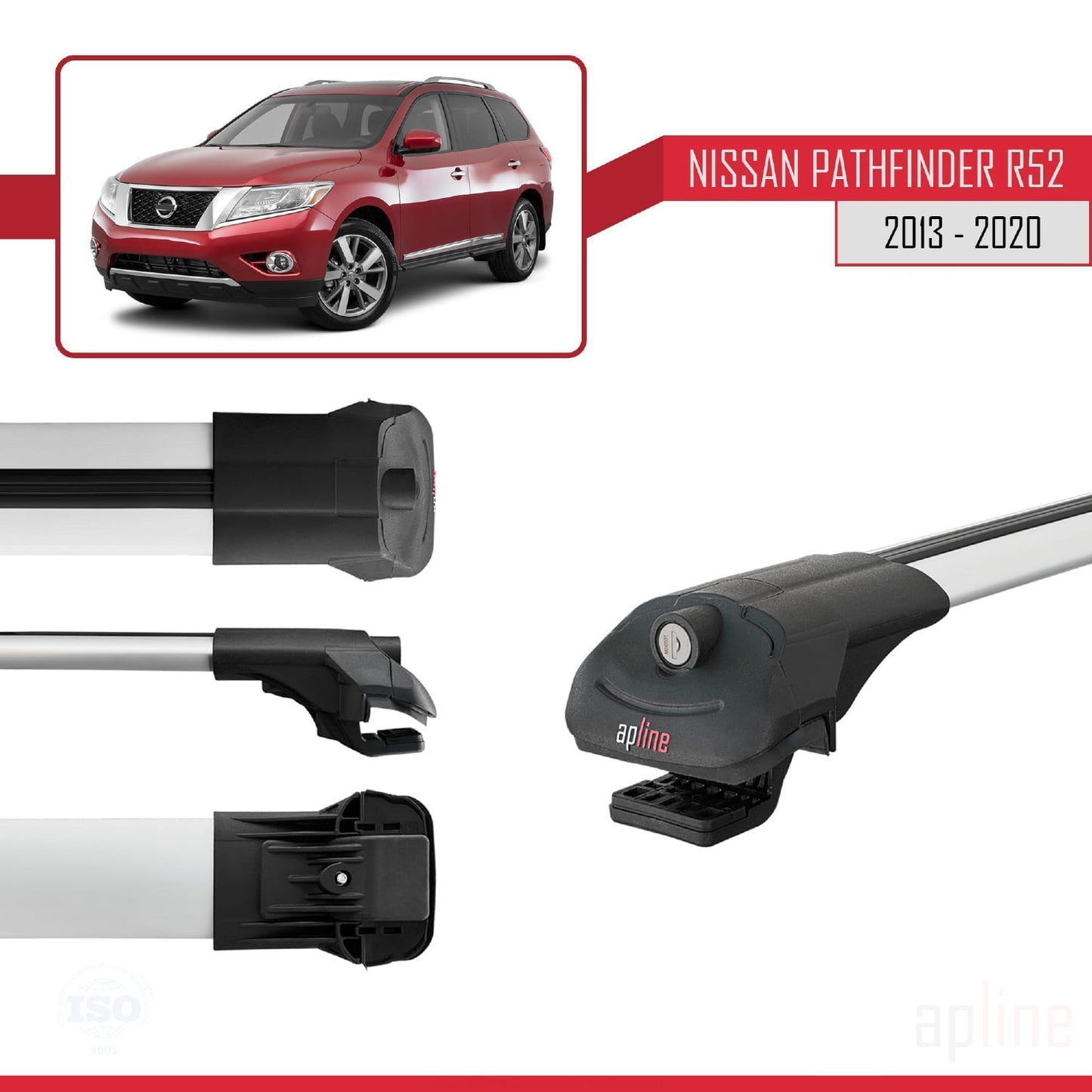 Kompatibel mit Nissan Pathfinder 4 (R52) 2013-2020 ACE-1 Relingträger Dachträger Auto Gepäckträger Grau Aluminium 2 Stangen