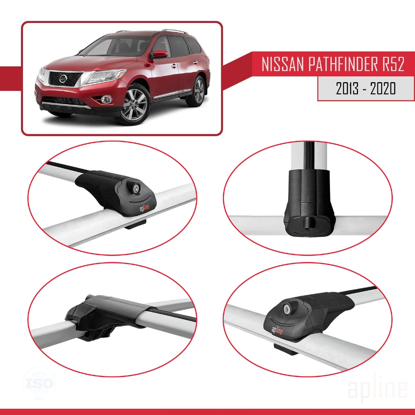 Kompatibel mit Nissan Pathfinder 4 (R52) 2013-2020 ACE-1 Relingträger Dachträger Auto Gepäckträger Grau Aluminium 2 Stangen