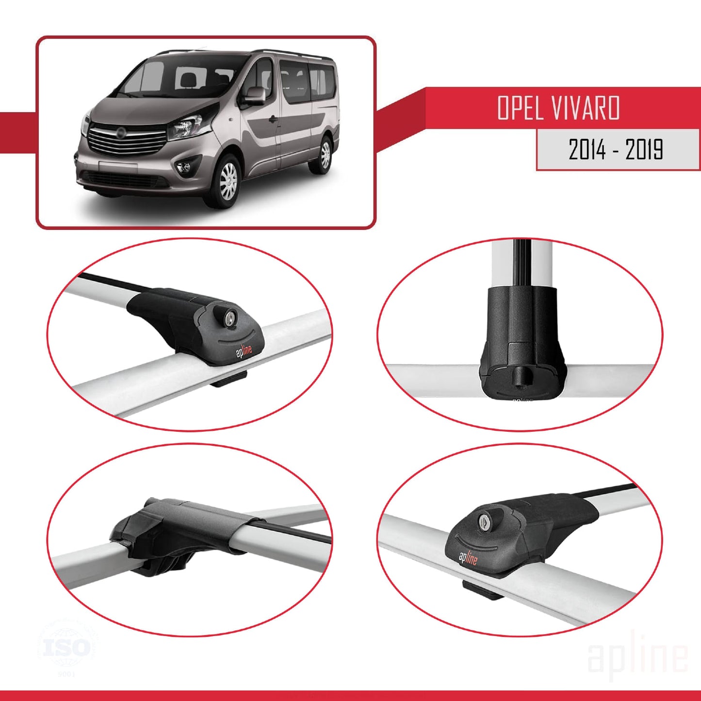 Kompatibel mit Opel Vivaro B 2014-2019 ACE-1 Relingträger Dachträger Auto Gepäckträger Grau Aluminium 3 Stangen