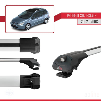 Compatible avec Peugeot 307 Break 2002-2008 ACE-1 Barres de Toit Railing Porte-Bagages de Voiture Gris Aluminium 2 Barres