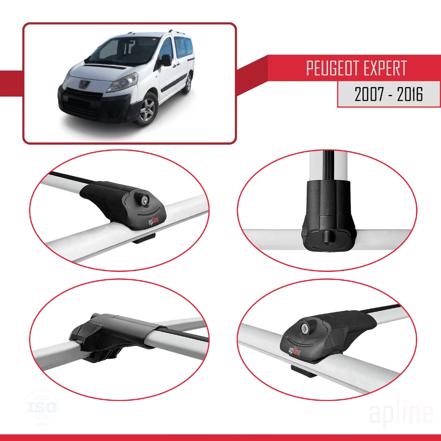 Compatible avec Peugeot Expert 2 2007-2016 ACE-1 Barres de Toit Railing Porte-Bagages de Voiture Gris Aluminium 2 Barres