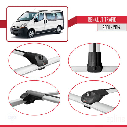 Compatible avec Renault Trafic 2 (X83) 2001-2014 ACE-1 Barres de Toit Railing Porte-Bagages de Voiture Gris Aluminium 2 Barres
