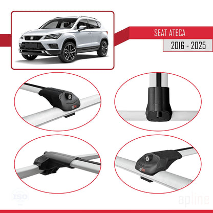 Compatible with Seat Ateca (KH7) 2016-2025 ACE-1 Car Roof Rack Cross Bar Grey Aluminium 3 Bars