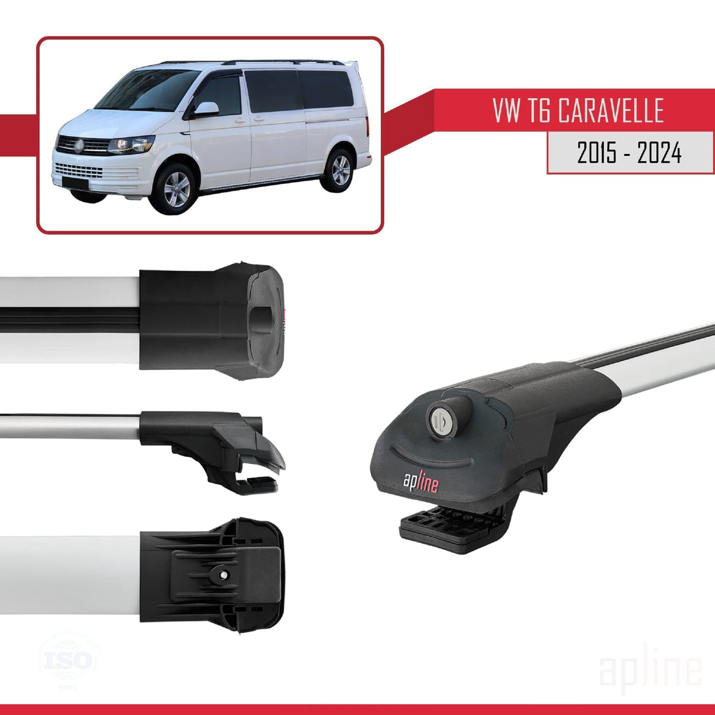 Compatible avec Volkswagen T6 Caravelle 2015-2024 ACE-1 Barres de Toit Railing Porte-Bagages de Voiture Gris Aluminium 4 Barres