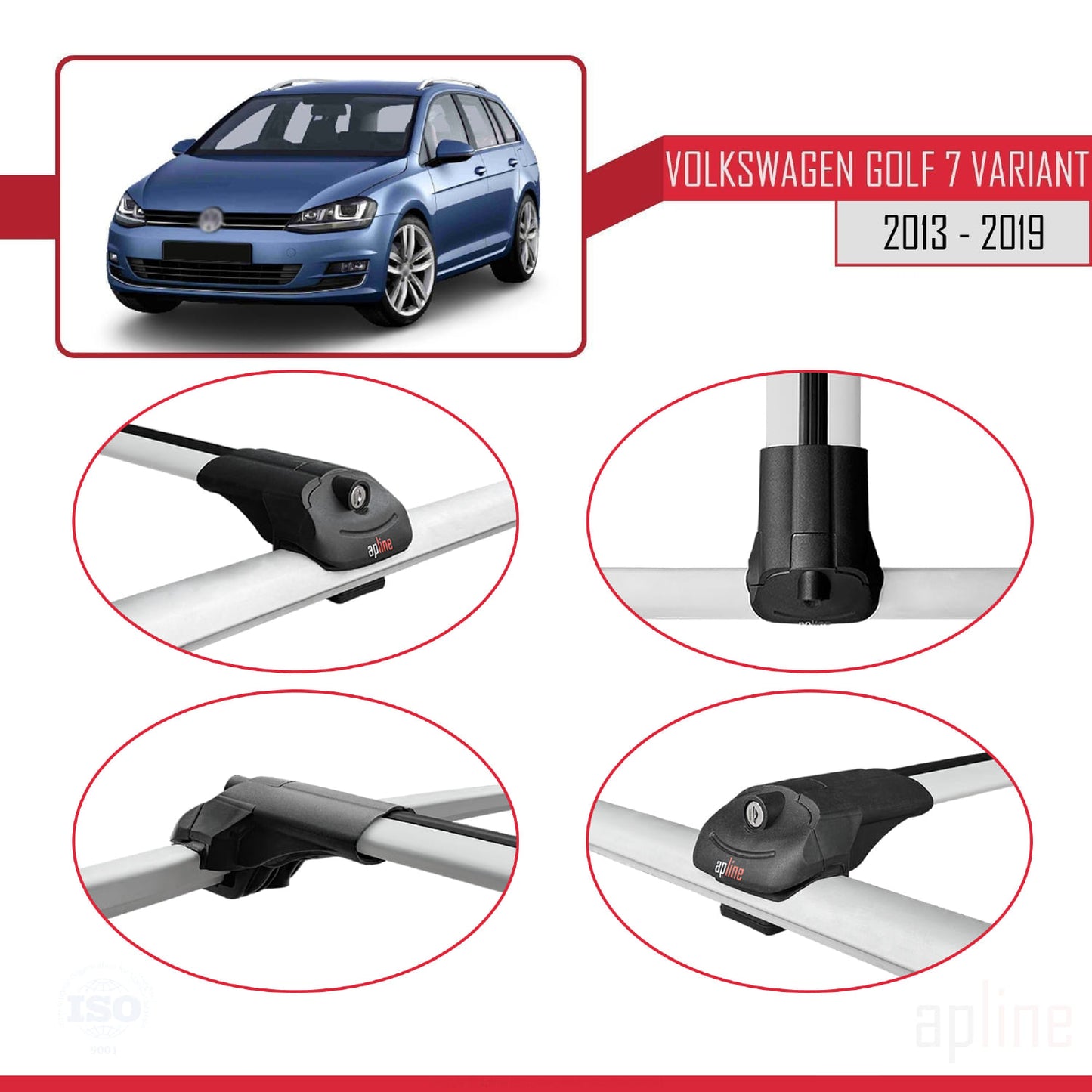 Compatible avec Volkswagen Golf 7 (5G) Variant 2013-2019 ACE-1 Barres de Toit Railing Porte-Bagages de Voiture Gris Aluminium 3 Barres