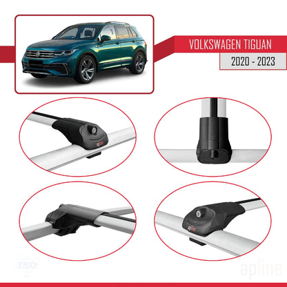 Compatible avec Volkswagen Tiguan 2 (AX1) Post-Facelift 2020-2023 ACE-1 Barres de Toit Railing Porte-Bagages de Voiture Gris Aluminium 3 Barres