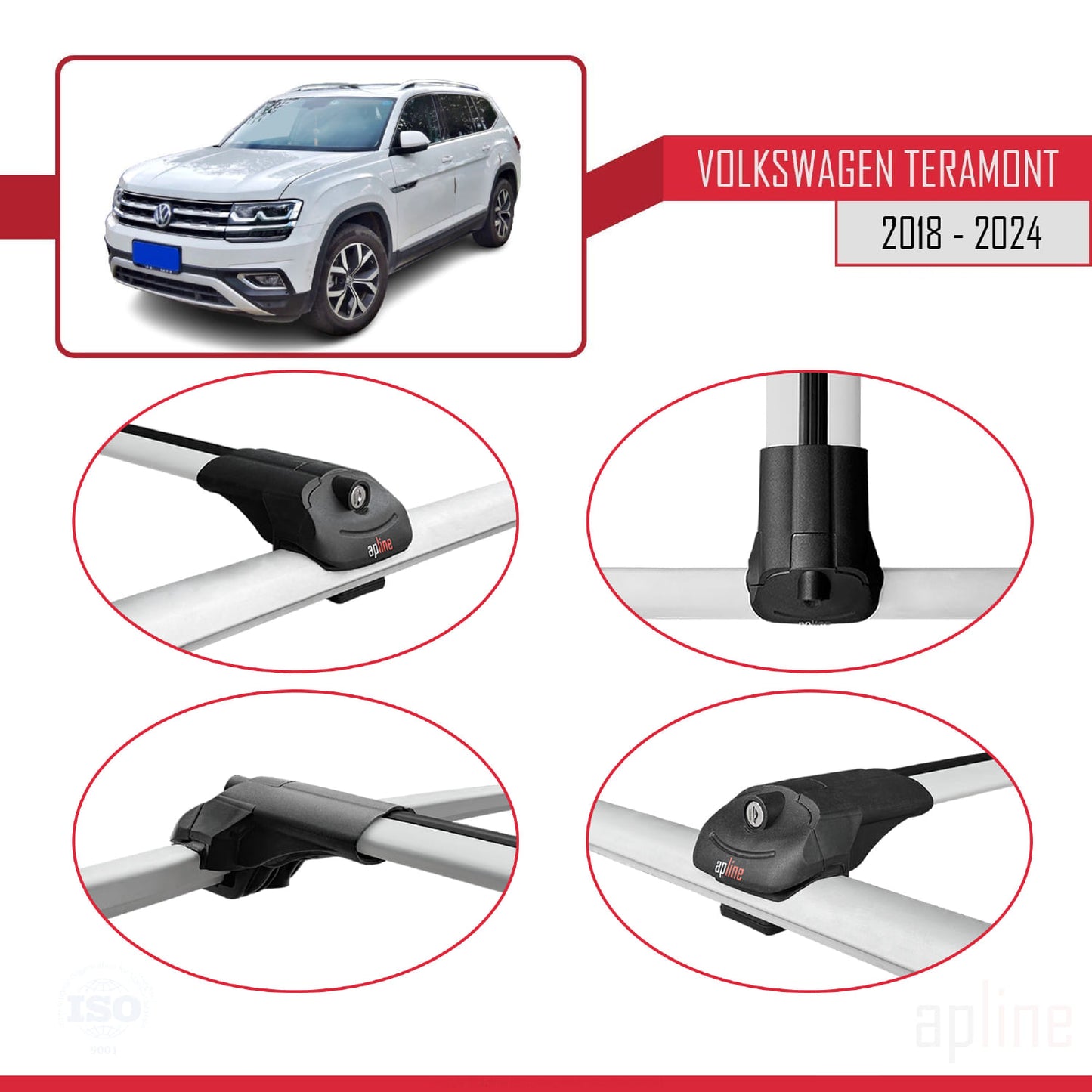 Compatible avec Volkswagen Teramont (CA1) 2018-2024 ACE-1 Barres de Toit Railing Porte-Bagages de Voiture Gris Aluminium 3 Barres