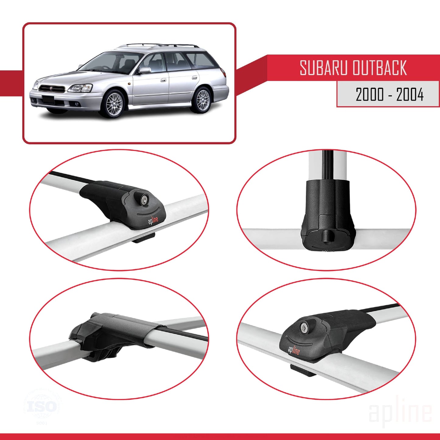 Compatible with Subaru Outback 2 2000-2004 ACE-1 Car Roof Rack Cross Bar Grey Aluminium 3 Bars