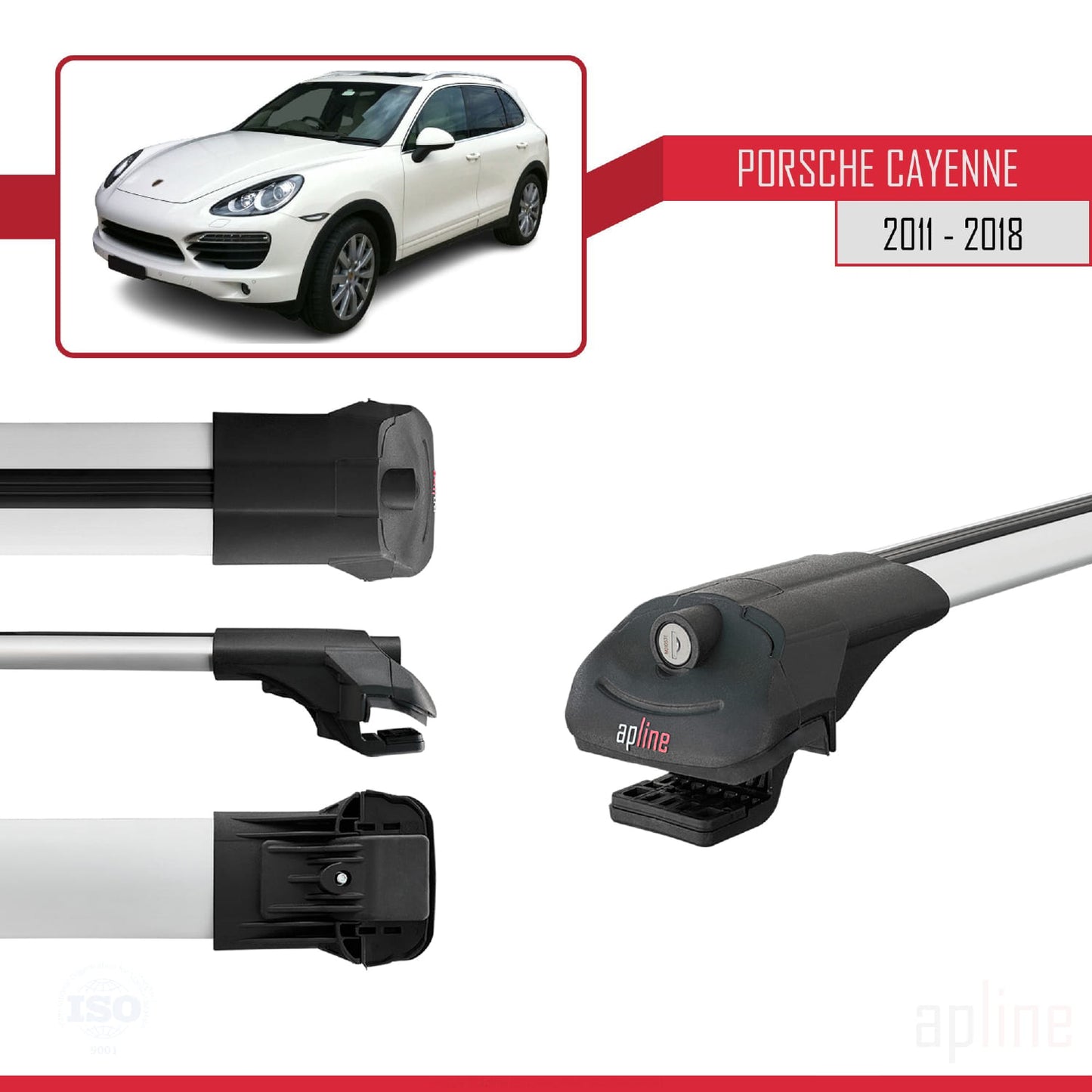 Compatible with Porsche Cayenne 2 (92A) 2011-2018 ACE-1 Car Roof Rack Cross Bar Grey Aluminium 2 Bars