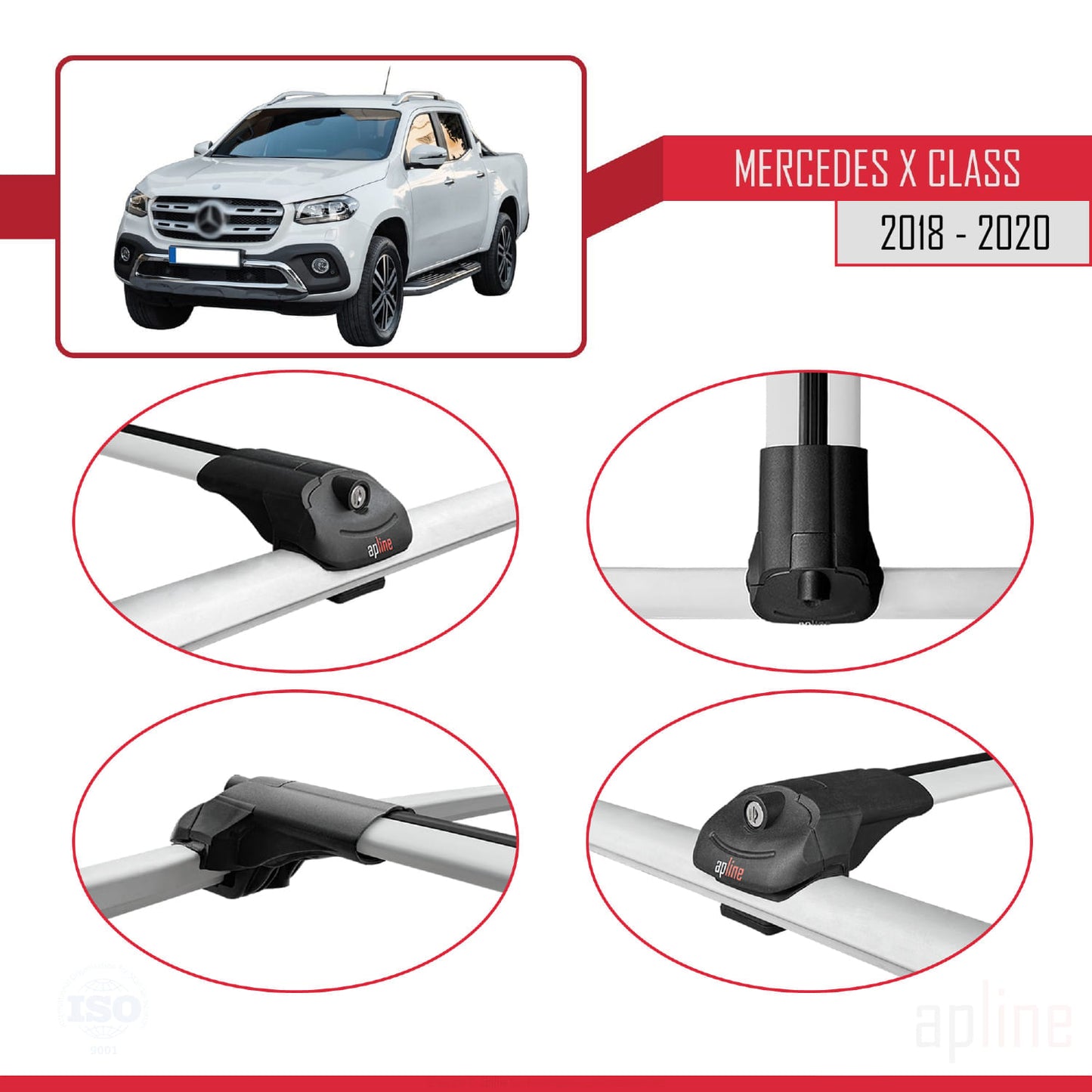 Compatible avec Mercedes Classe X (470) 2018-2020 ACE-1 Barres de Toit Railing Porte-Bagages de Voiture Gris Aluminium 2 Barres