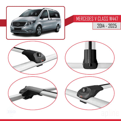 Compatible avec Mercedes Classe V 3 (W447) 2014-2025 ACE-1 Barres de Toit Railing Porte-Bagages de Voiture Gris Aluminium 2 Barres