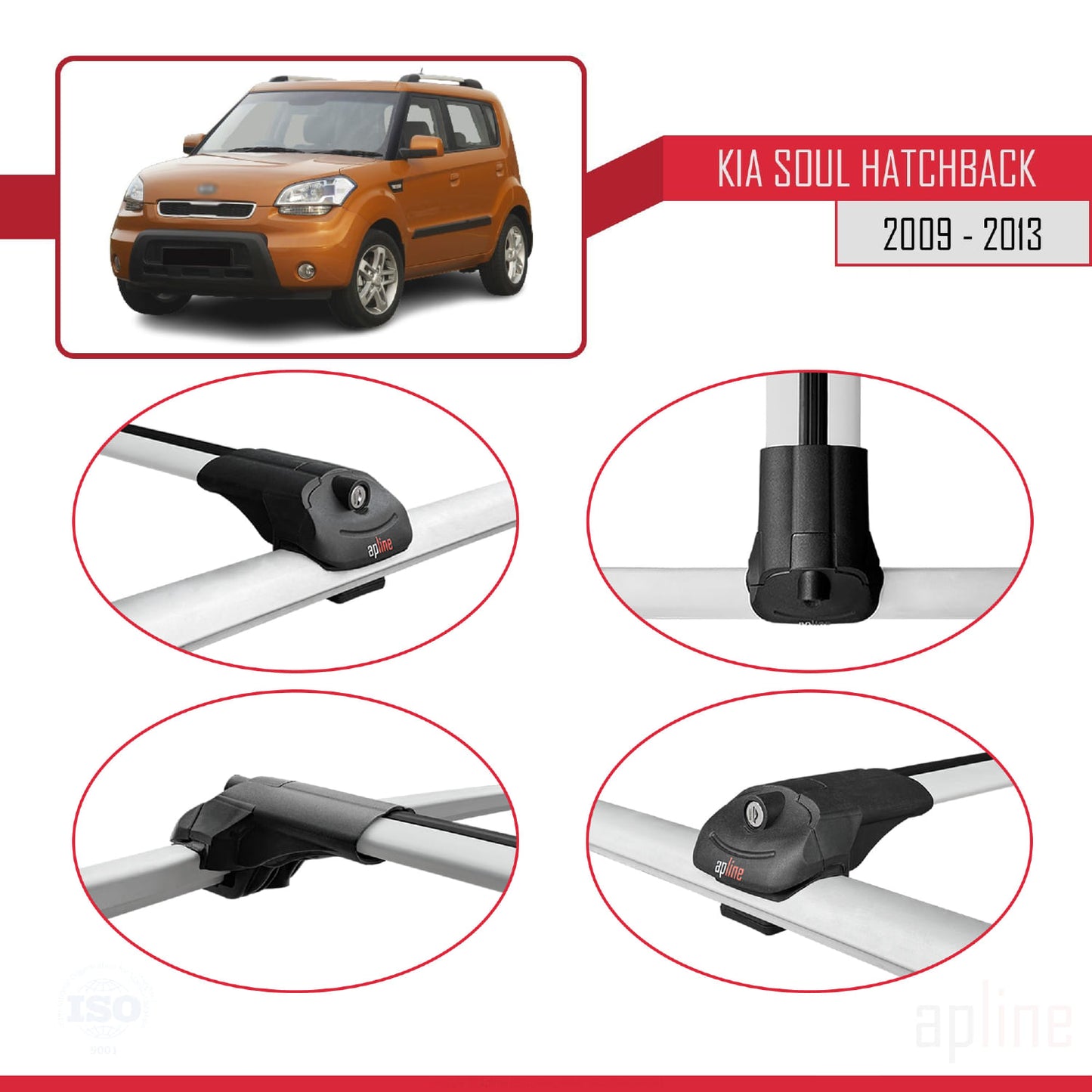 Kompatibel mit Kia Soul (AM) HB 2009-2013 ACE-1 Relingträger Dachträger Auto Gepäckträger Grau Aluminium 2 Stangen