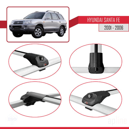Compatible with Hyundai Santa Fe (SM) 2001-2006 ACE-1 Car Roof Rack Cross Bar Grey Aluminium 3 Bars