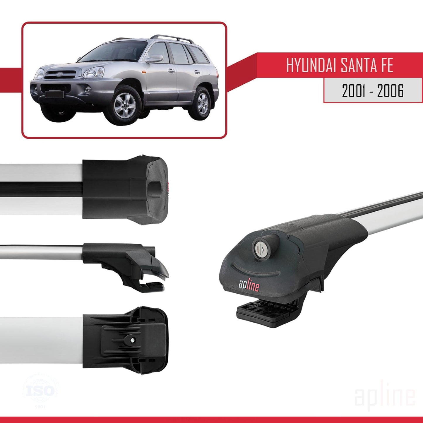 Compatible with Hyundai Santa Fe (SM) 2001-2006 ACE-1 Car Roof Rack Cross Bar Grey Aluminium 2 Bars