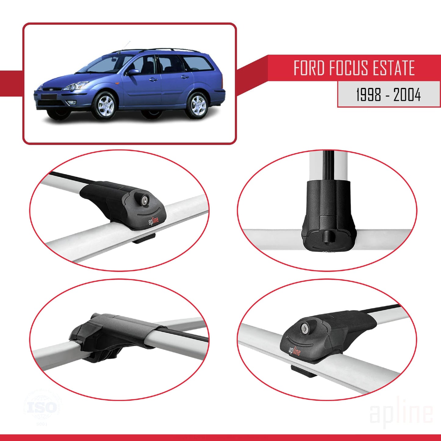 Kompatibel mit Ford Focus (C170) Kombi 1998-2004 ACE-1 Dachgepäckträger, Reling, Gepäckträger, graues Aluminium, 2 Stangen