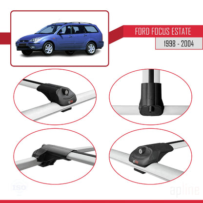Kompatibel mit Ford Focus (C170) Kombi 1998-2004 ACE-1 Dachgepäckträger, Reling, Gepäckträger, graues Aluminium, 2 Stangen