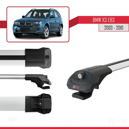 Kompatibel mit BMW X3 (E83) 2003-2010 ACE-1 Dachgepäckträger, Reling, Gepäckträger, graues Aluminium, 3 Stangen