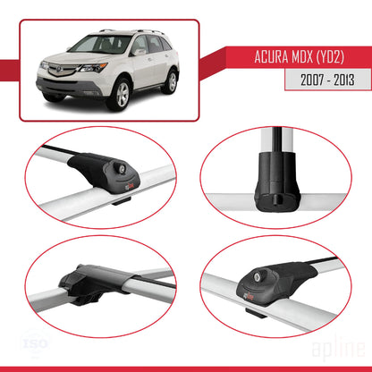 Kompatibel mit Acura MDX (YD2) 2007-2013 ACE-1 Dachgepäckträger, graues Aluminium, 2 Stangen