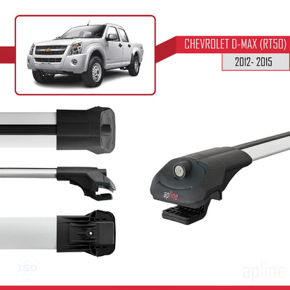 Kompatibel mit Chevrolet D-Max (RT50) 2012-2015 ACE-1 Dachgepäckträger, Reling, Gepäckträger, graues Aluminium, 3 Stangen