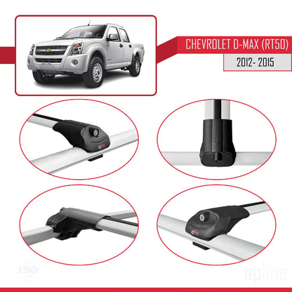 Kompatibel mit Chevrolet D-Max (RT50) 2012-2015 ACE-1 Dachgepäckträger, Reling, Gepäckträger, graues Aluminium, 3 Stangen