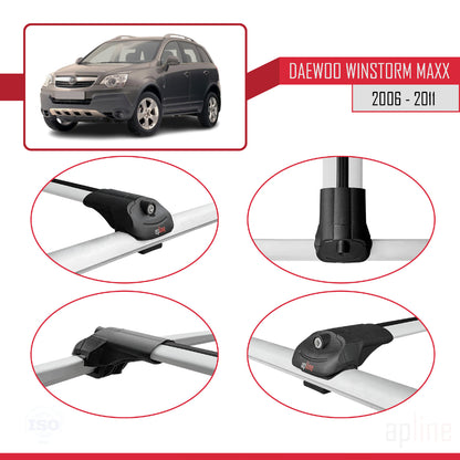 Kompatibel mit Daewoo Winstorm MaXX 2006-2011 ACE-1 Dachgepäckträger, Reling, Gepäckträger, graues Aluminium, 3 Stangen