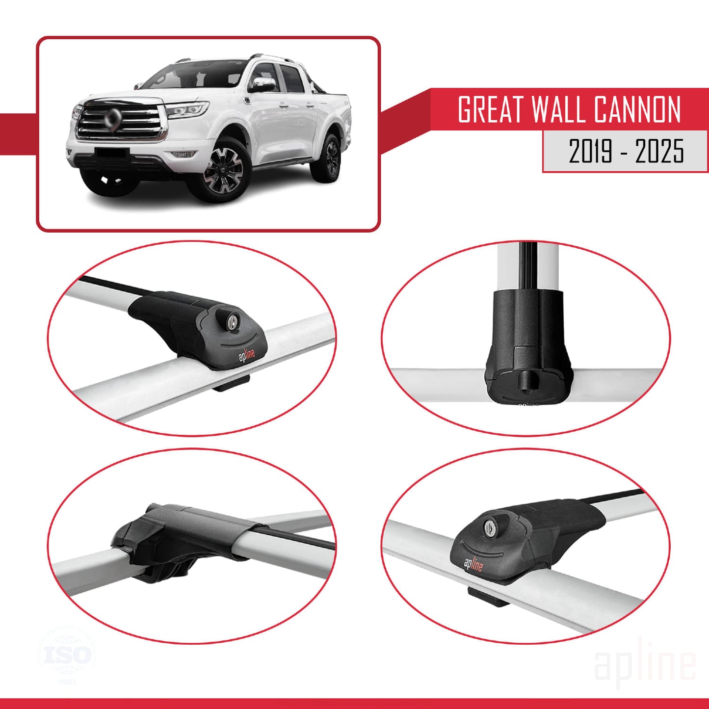 Kompatibel mit Great Wall Cannon 2019-2025 ACE-1 Dachgepäckträger, Reling, Gepäckträger, graues Aluminium, 3 Stangen