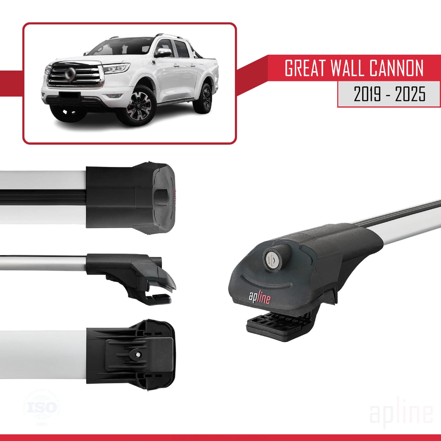 Kompatibel mit Great Wall Cannon 2019-2025 ACE-1 Dachgepäckträger, Reling, Autogepäckträger, graues Aluminium, 2 Stangen