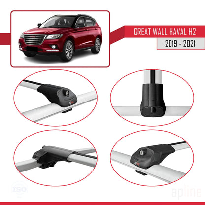 Kompatibel mit Great Wall Haval H2 2019-2021 ACE-1 Dachgepäckträger, Reling, Gepäckträger, graues Aluminium, 3 Stangen