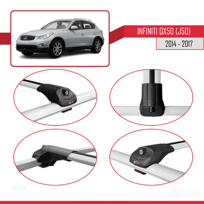 Compatible avec Infiniti QX50 (J50) 2014-2017 ACE-1 Barres de Toit Railing Porte-Bagages de Voiture Gris Aluminium 2 Barres