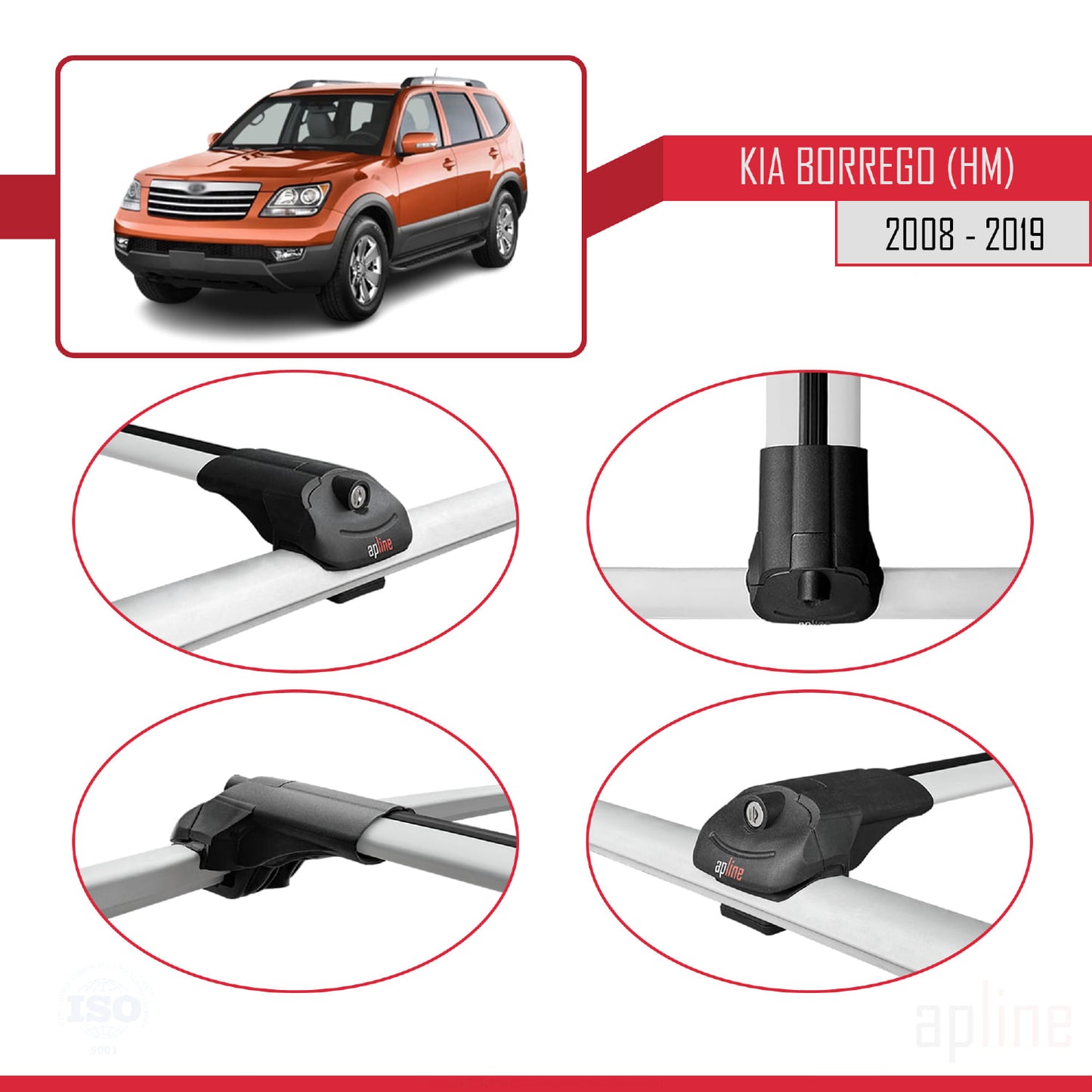 Kompatibel mit Kia Borrego (HM) 2008-2019 ACE-1 Relingträger Dachträger Auto Gepäckträger Grau Aluminium 3 Stangen