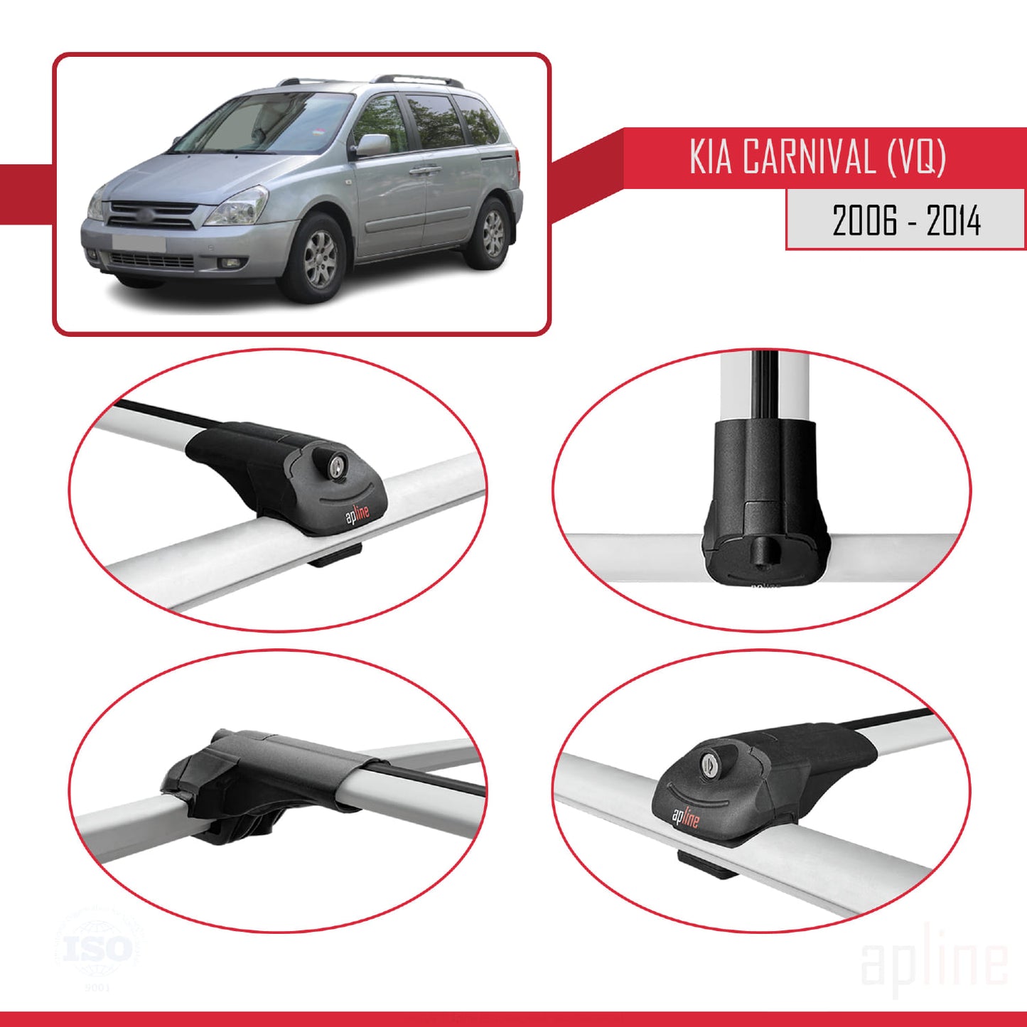Kompatibel mit Kia Carnival 2 (VQ) 2006-2014 ACE-1 Relingträger Dachträger Auto Gepäckträger Grau Aluminium 3 Stangen