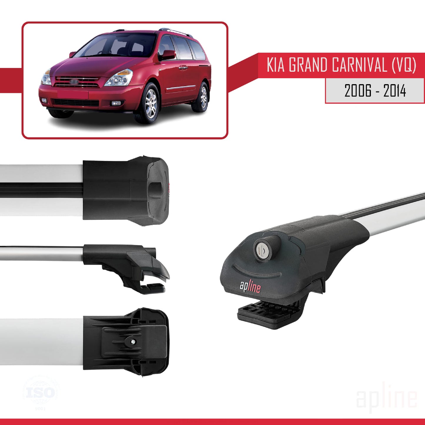 Compatible with Kia Grand Carnival 2 (VQ) 2006-2014 ACE-1 Car Roof Rack Cross Bar Grey Aluminium 3 Bars