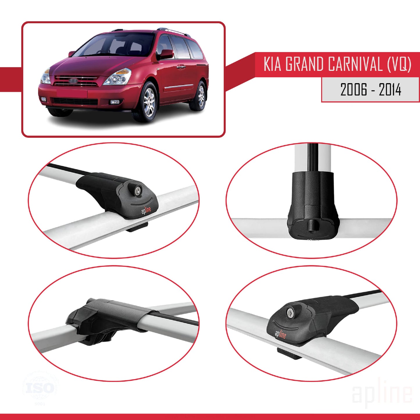 Compatible with Kia Grand Carnival 2 (VQ) 2006-2014 ACE-1 Car Roof Rack Cross Bar Grey Aluminium 2 Bars