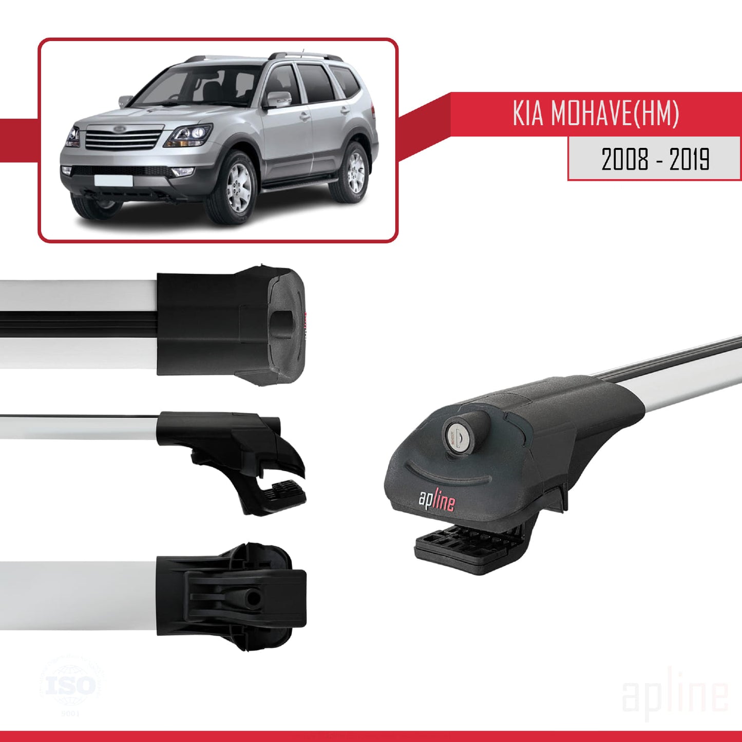 Kompatibel mit Kia Mohave (HM) 2008-2019 ACE-1 Relingträger Dachträger Auto Gepäckträger Grau Aluminium 2 Stangen