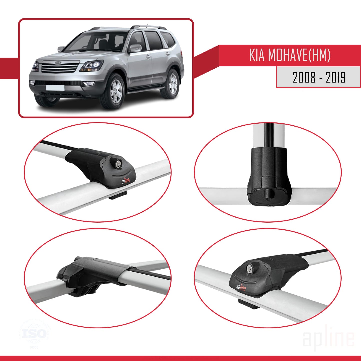Kompatibel mit Kia Mohave (HM) 2008-2019 ACE-1 Relingträger Dachträger Auto Gepäckträger Grau Aluminium 2 Stangen