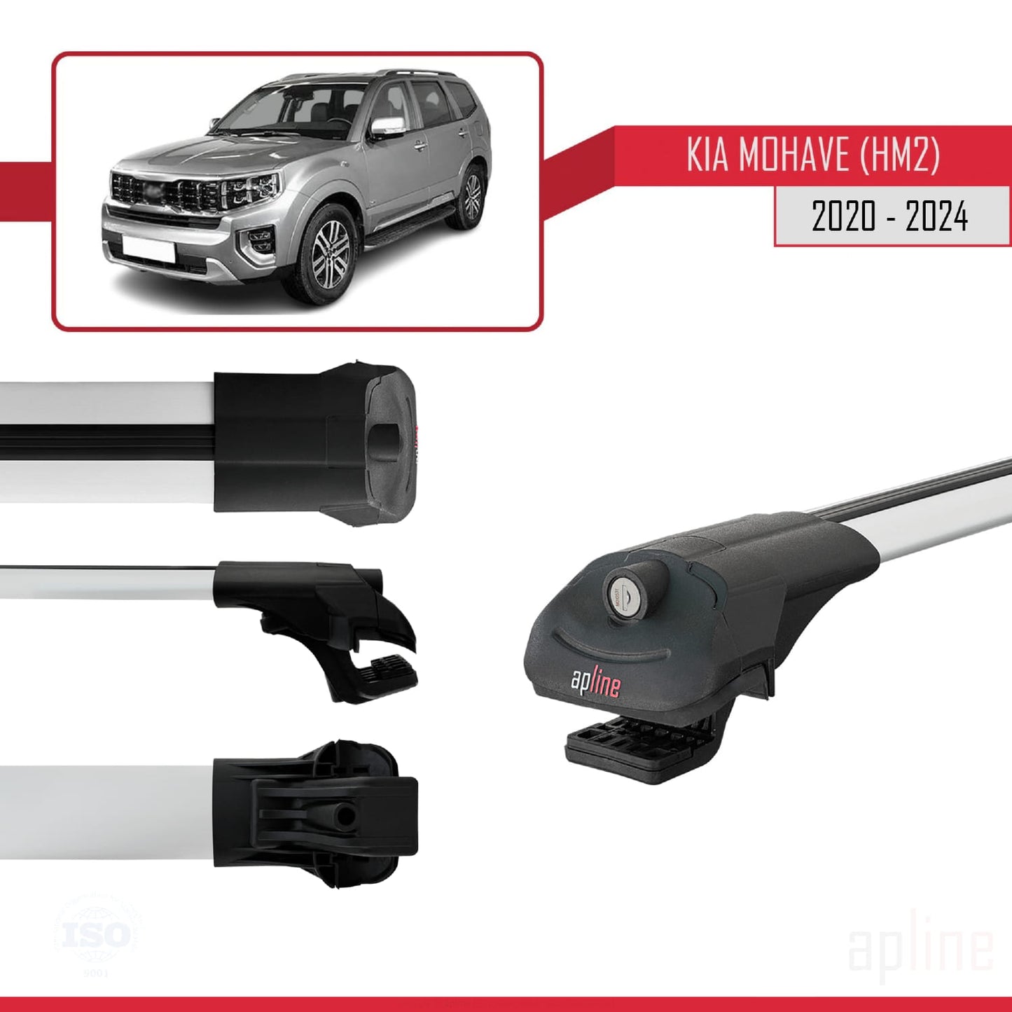 Kompatibel mit Kia Mohave 2 (HM2) 2020-2024 ACE-1 Relingträger Dachträger Auto Gepäckträger Grau Aluminium 2 Stangen