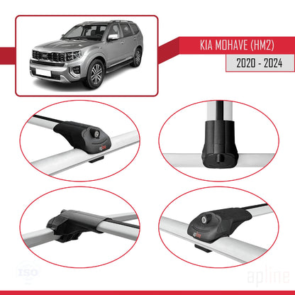 Kompatibel mit Kia Mohave 2 (HM2) 2020-2024 ACE-1 Relingträger Dachträger Auto Gepäckträger Grau Aluminium 2 Stangen
