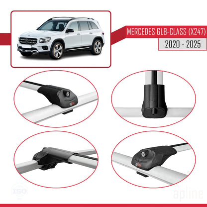 Compatible with Mercedes GLB Class (X247) 2020-2025 ACE-1 Car Roof Rack Cross Bar Grey Aluminium 3 Bars