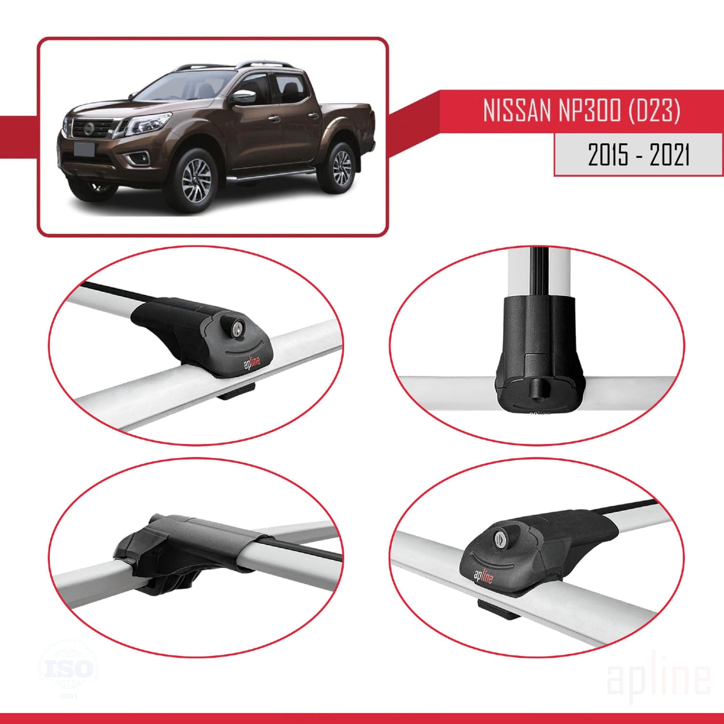 Kompatibel mit Nissan NP300 (D23) 2015-2021 ACE-1 Relingträger Dachträger Auto Gepäckträger Grau Aluminium 3 Stangen