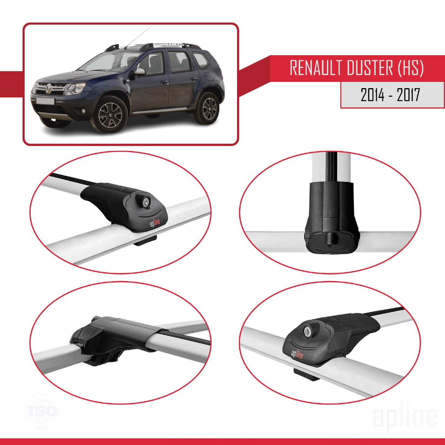 Kompatibel mit Renault Duster (HS) Post-Facelift 2014-2017 ACE-1 Relingträger Dachträger Auto Gepäckträger Grau Aluminium 2 Stangen