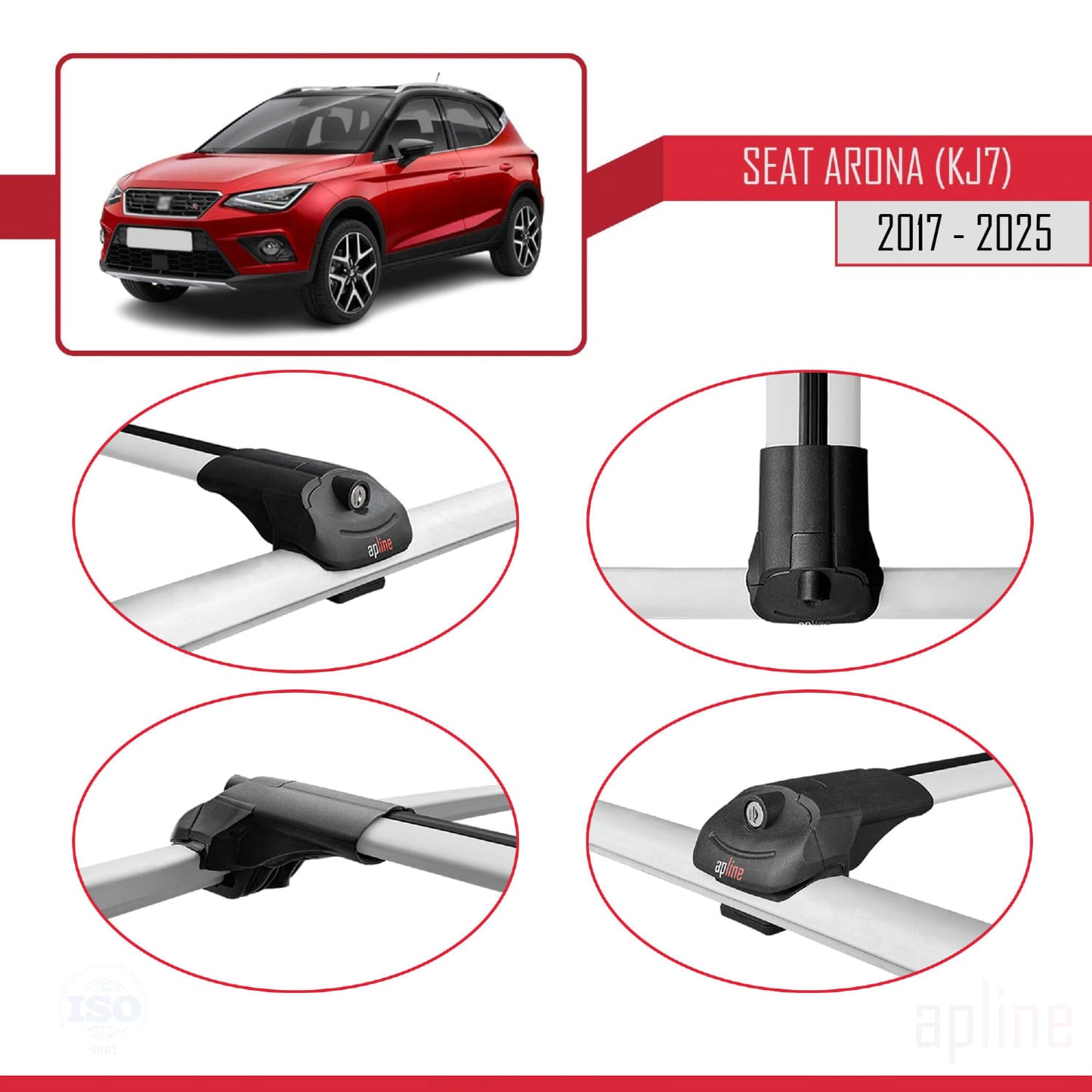 Kompatibel mit Seat Arona (KJ7) 2017-2025 ACE-1 Relingträger Dachträger Auto Gepäckträger Grau Aluminium 2 Stangen