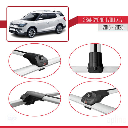 Compatible avec Ssangyong Tivoli XLV 2015-2025 ACE-1 Barres de Toit Railing Porte-Bagages de Voiture Gris Aluminium 3 Barres