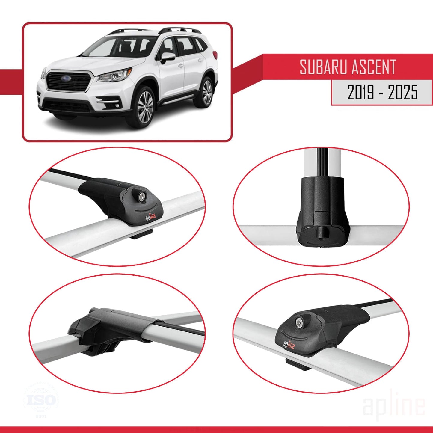 Compatible avec Subaru Ascent 2019-2025 ACE-1 Barres de Toit Railing Porte-Bagages de Voiture Gris Aluminium 2 Barres