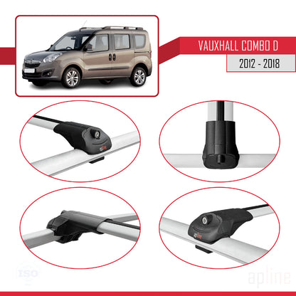 Compatible avec Vauxhall Combo D 2012-2018 ACE-1 Barres de Toit Railing Porte-Bagages de Voiture Gris Aluminium 2 Barres