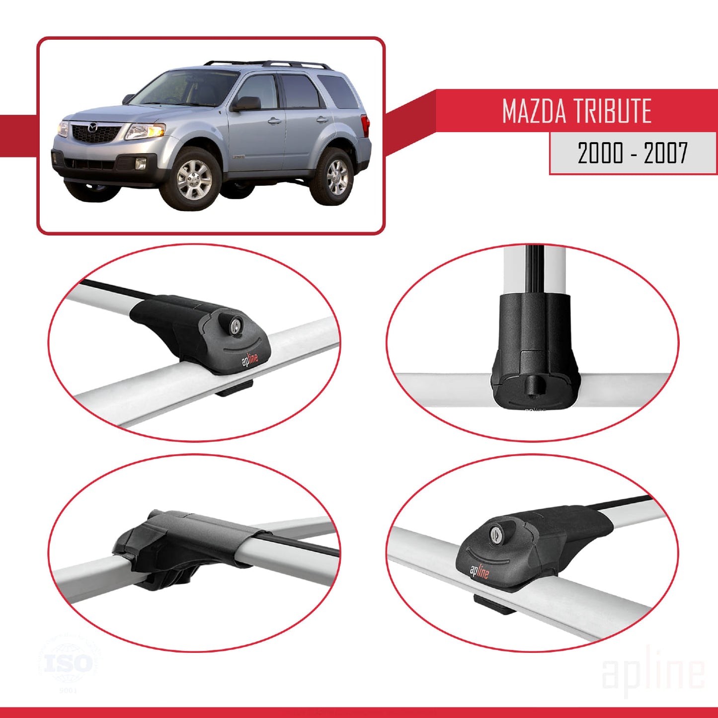 Compatible with Mazda Tribute 2000-2007 ACE-1 Car Roof Rack Cross Bar Grey Aluminium 2 Bars