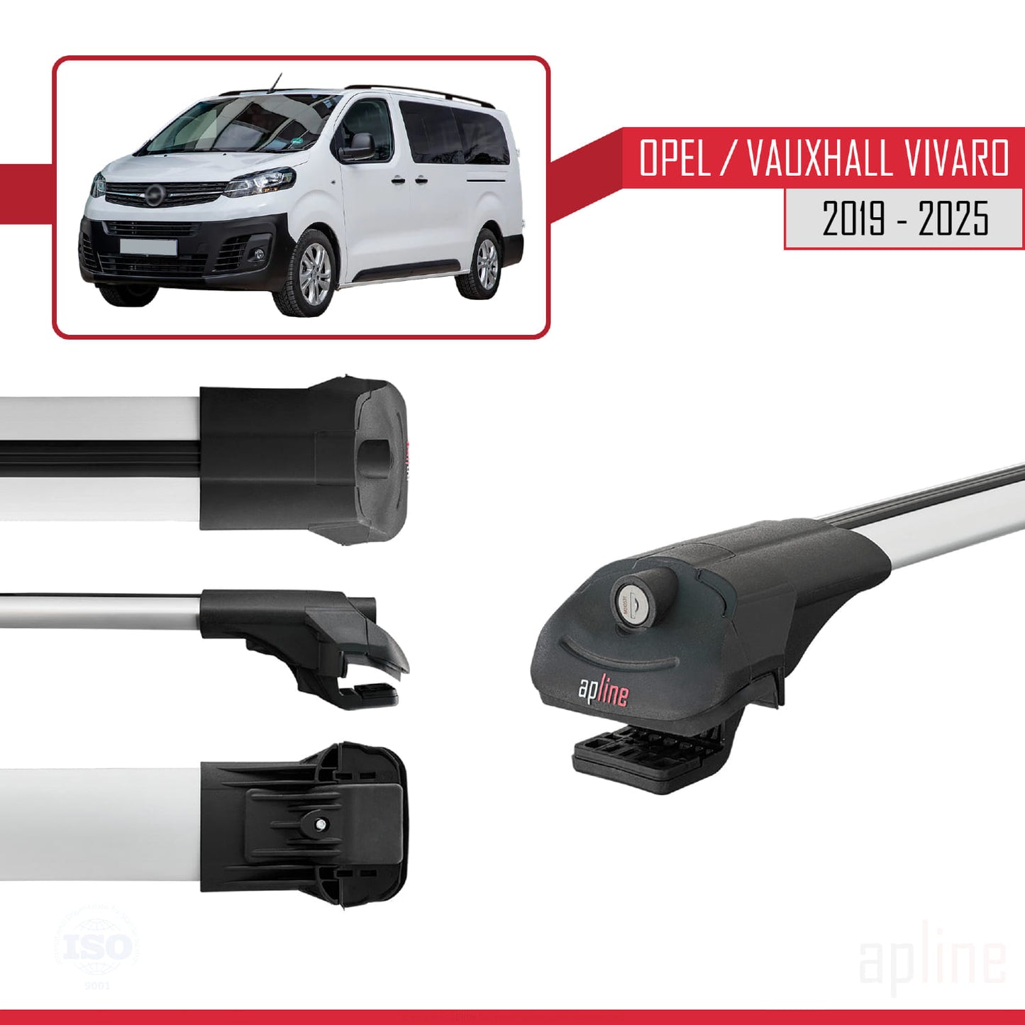 Kompatibel mit Opel Vivaro C 2019-2025 ACE-1 Relingträger Dachträger Auto Gepäckträger Grau Aluminium 3 Stangen