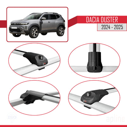 Kompatibel mit Dacia Duster 3 (P1310) 2024 ACE-1 Dachgepäckträger, graues Aluminium, 2 Stangen