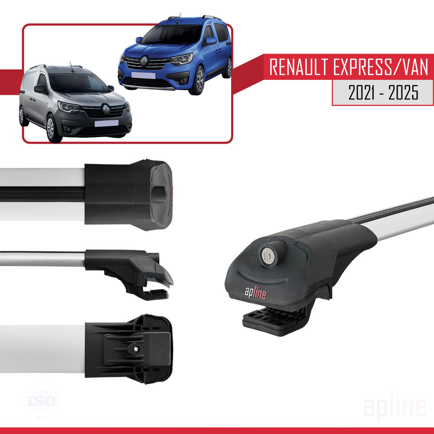 Compatible avec Renault Express 2021-2025 ACE-1 Barres de Toit Railing Porte-Bagages de Voiture Gris Aluminium 2 Barres