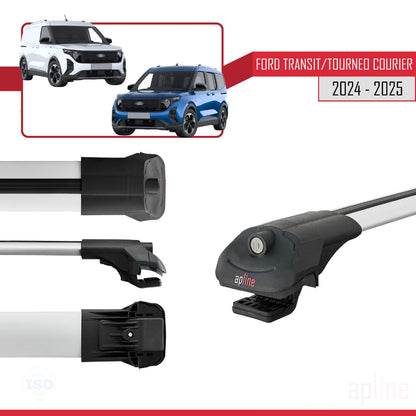 Kompatibel mit Ford Transit / Tourneo Courier 2024-2025 ACE-1 Dachgepäckträger, Reling, Gepäckträger, graues Aluminium, 3 Stangen